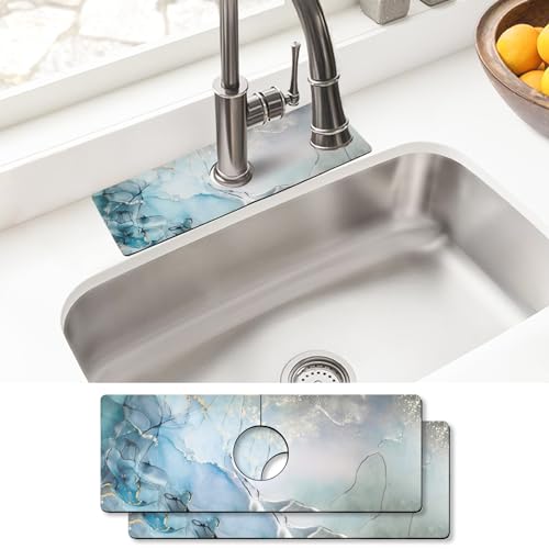 aquoechd Sink Faucet Absorbing Mat, 2 Pack Drying Mat Around Faucet Sink Splash Guard Behind Faucet Sinkmat For Kitchen Bathroom Island Rv 15 * 5.5 Inch (38 * 14 cm) - Image 1