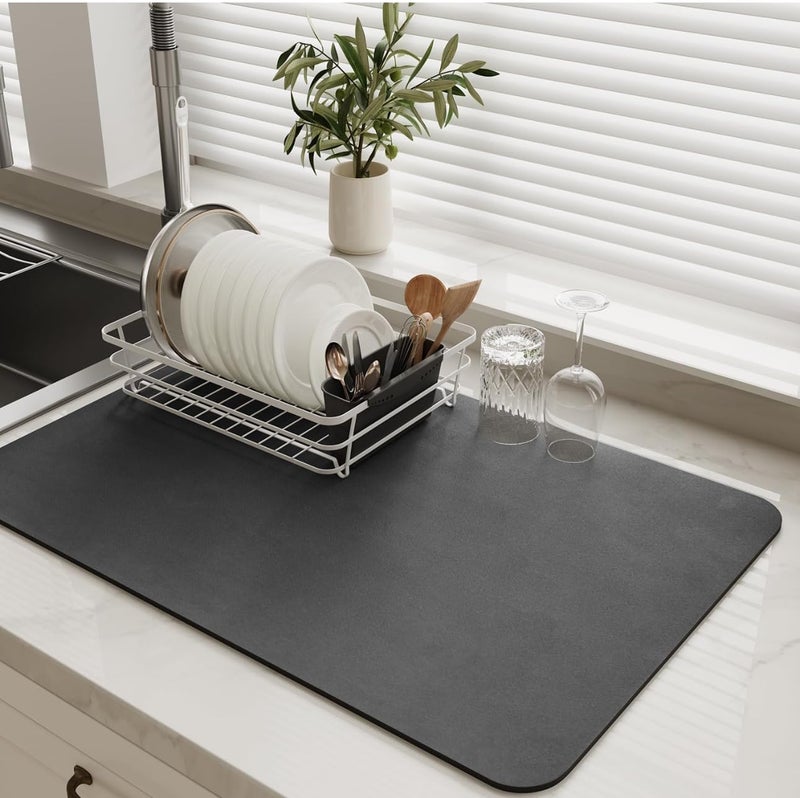 KITSSENTIAL ® Dish Drying mat Kitchen for Kitchen Drying mat for Water Absorbing mat for Kitchen for Dish Drying mat for Dish Dry mat for Absorbent mat for Kitchen (Black, 40 x 60 cm) - Image 1