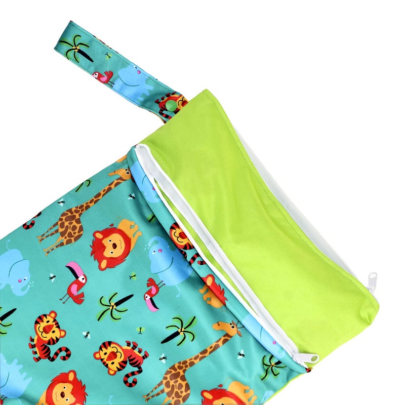 Hi Sprout Grab and Go Wet Dry Cloth Diaper Bags -Waterproof Washable Reusable Diaper Organizer (simple bag, Animal Kingdom) - Image 2