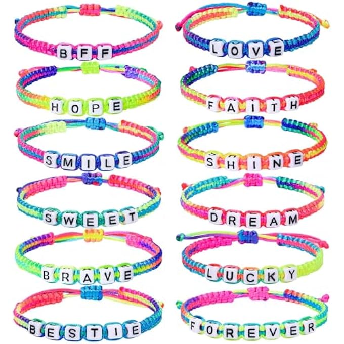 rayihni 12Pcs Kids Girls Bracelet For Girls, Jewelry Toddler Letter Beads Bracelets, Teen Baby Friendship Cute Adjustable Multicolor Woven Pretend Play - Image 2