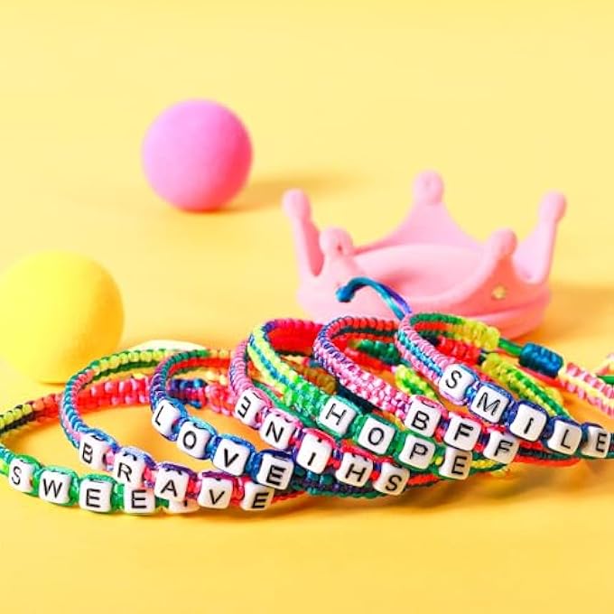 rayihni 12Pcs Kids Girls Bracelet For Girls, Jewelry Toddler Letter Beads Bracelets, Teen Baby Friendship Cute Adjustable Multicolor Woven Pretend Play - Image 5