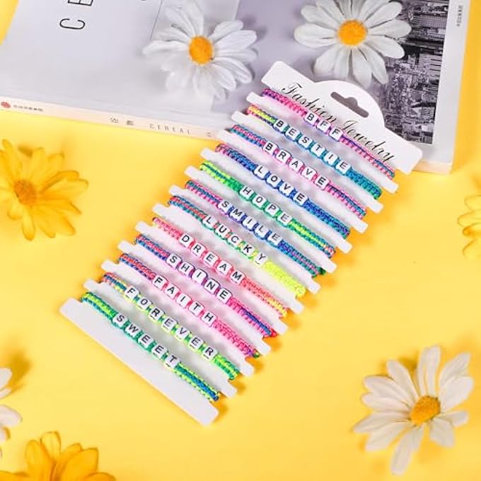 rayihni 12Pcs Kids Girls Bracelet For Girls, Jewelry Toddler Letter Beads Bracelets, Teen Baby Friendship Cute Adjustable Multicolor Woven Pretend Play - Image 4