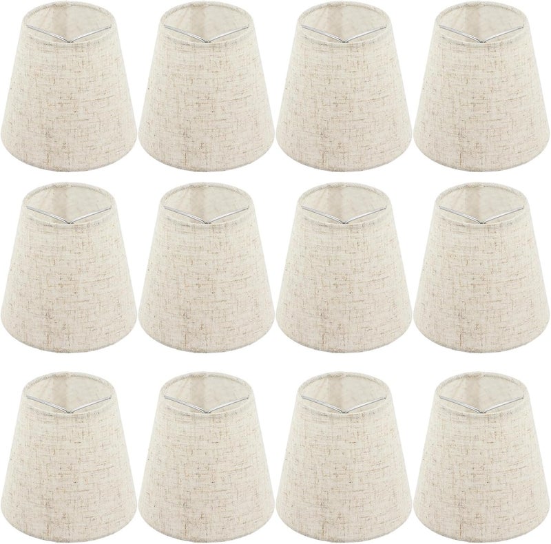 Lnrueg 12 PCS Fabric Lamp Shade, Clip-on Fabric Lamp Shade, Traditional Chandelier Candle Bulb Lampshade, Linen Fabric Elegant Lampshade, 3.5" Top x 5.1" Slant Height x 5.5" Bottom - Image 1
