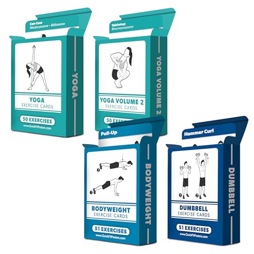 Palace Learning 4 Pack - Exercise Cards - Dumbbell, Bodyweight & Yoga Poses Volume 1 & 2 - Fitness Workout Playing Cards - Image 1