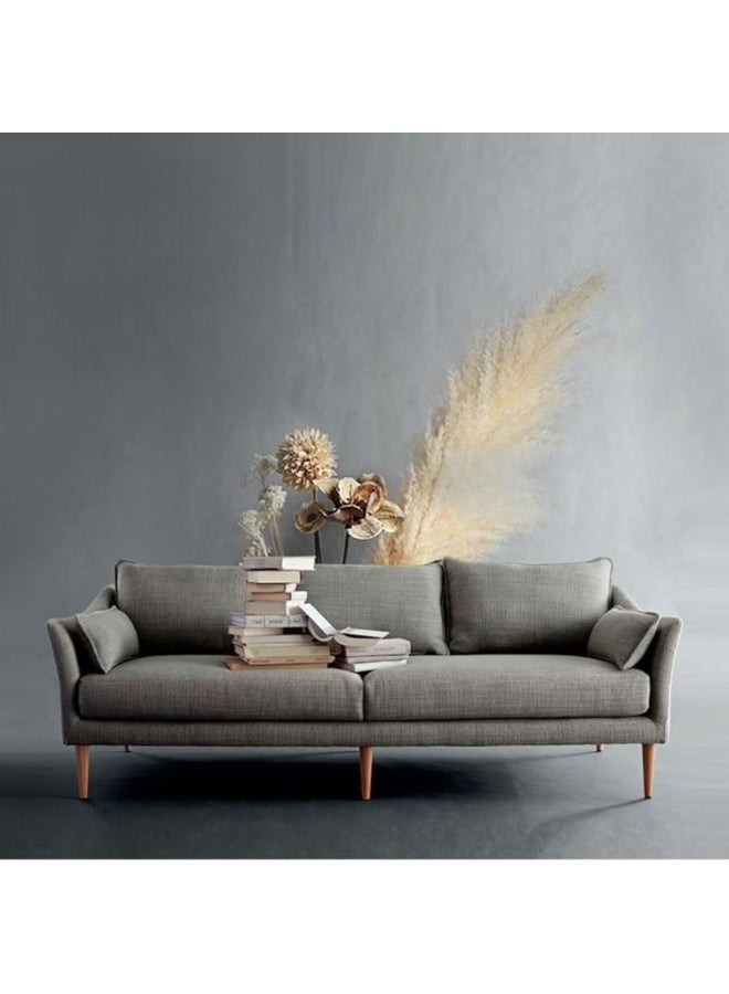 Poppins Home Modern Linen Upholstery Sofa, 3-Seater with Sloped Arms and Pillow Back, Wooden Legs - Available in Yellow, Gray, Coffee, Blue-Perfect for Living Room Comfort - Image 3