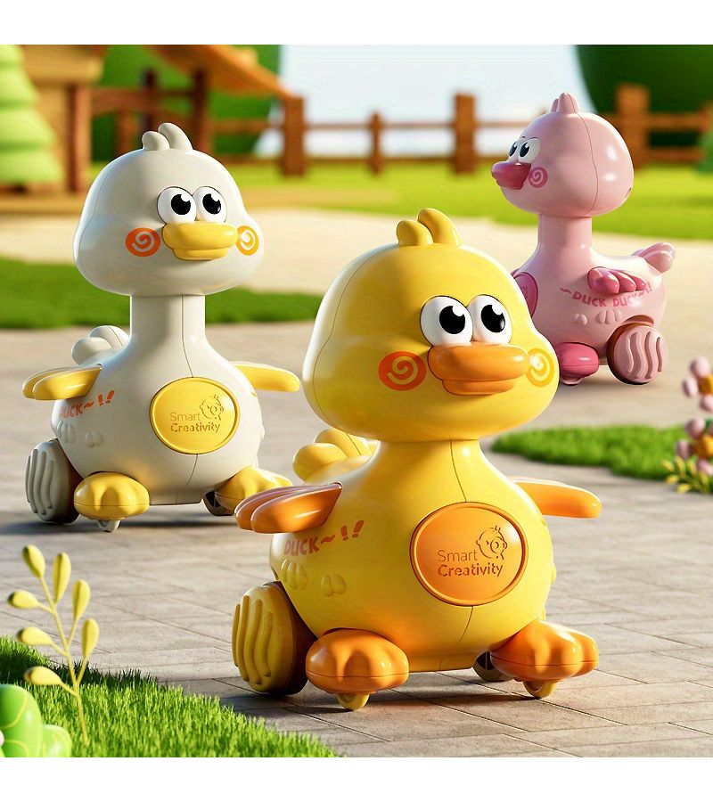 White Wind Up Duck Wobbly Toy Rotating Head Baby Crawling Educational Gift - Image 1