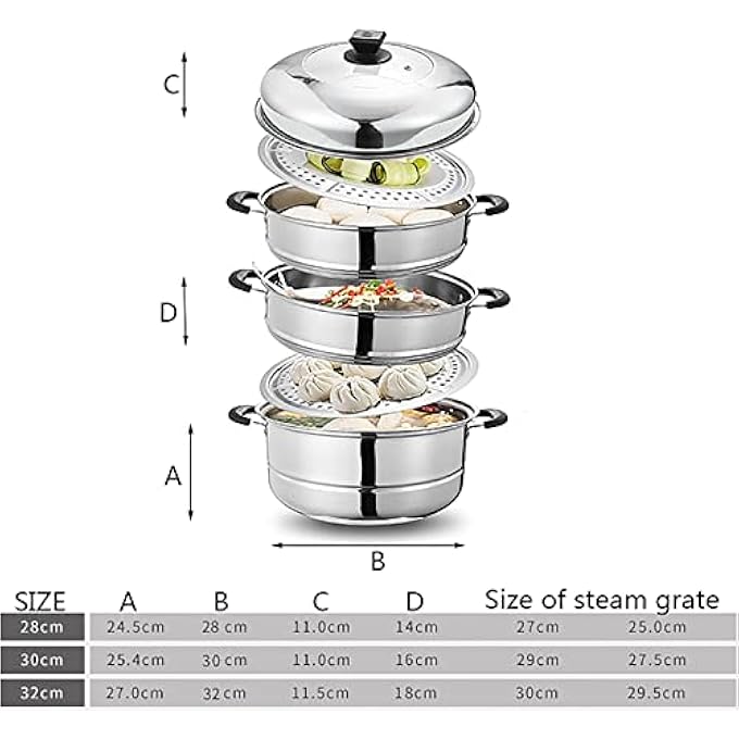 وعاء بخاري، وعاء حساء، وعاء ساخن، قاعدة وعاء مركبة من 3 طبقات من الفولاذ المقاوم للصدأ 403 لطهي الكعك بالبخار، الأسماك، الزلابية البحرية، الحجم 28 سم 30 سم 32 سم - Image 3