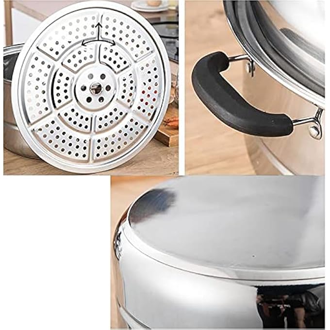 وعاء بخاري، وعاء حساء، وعاء ساخن، قاعدة وعاء مركبة من 3 طبقات من الفولاذ المقاوم للصدأ 403 لطهي الكعك بالبخار، الأسماك، الزلابية البحرية، الحجم 28 سم 30 سم 32 سم - Image 4