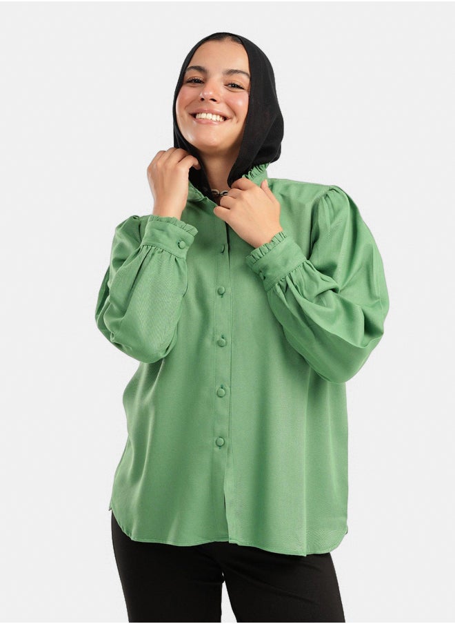 Clue Blouse with Ruffled Stand Collar  - Image 1