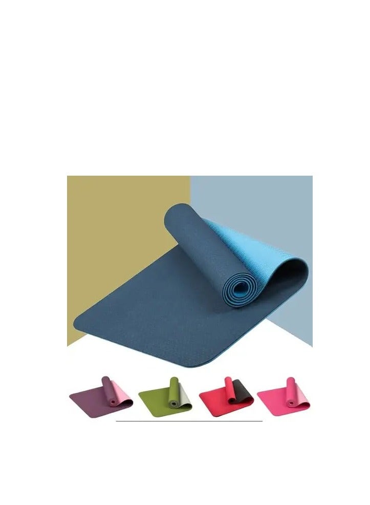 Generic Anti-slip yoga mat made of environmentally friendly thermoplastic rubber, suitable for Pilates and gymnastics exercises, comes with a carrying strap and a storage bag / 3 pieces, blue and double-sided  - Image 1
