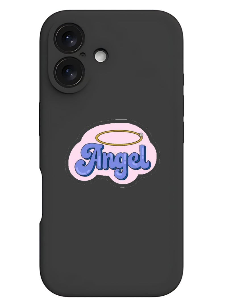 Theodor iPhone 16 Black Protective Slim Fit Case Liquid Silicone Cover with Full Body Protection Anti-Scratch Shockproof Case For iPhone - Angel - Image 1