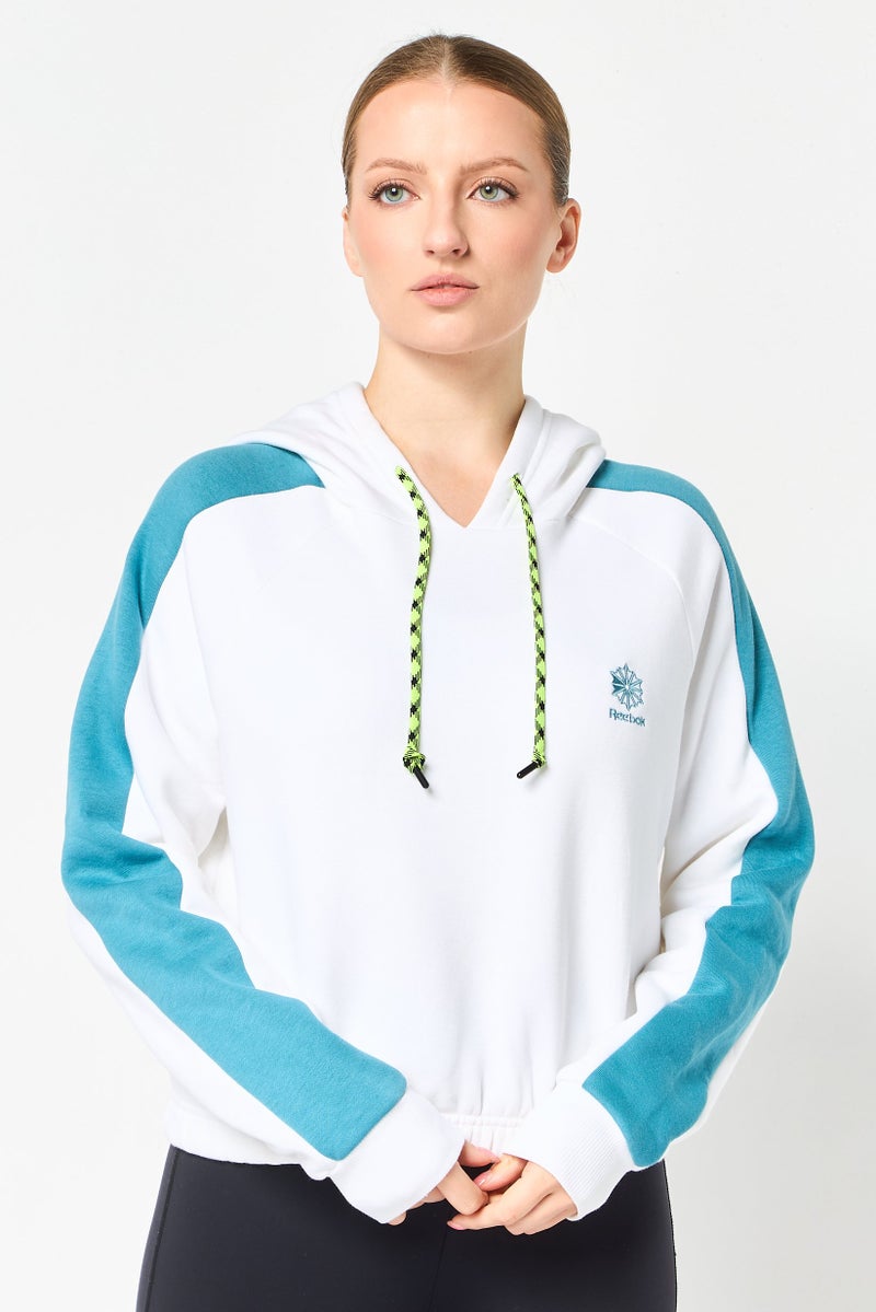 Reebok هودي خارجي طويل الأكمام للنساء، رياضي، أبيض - Image 1