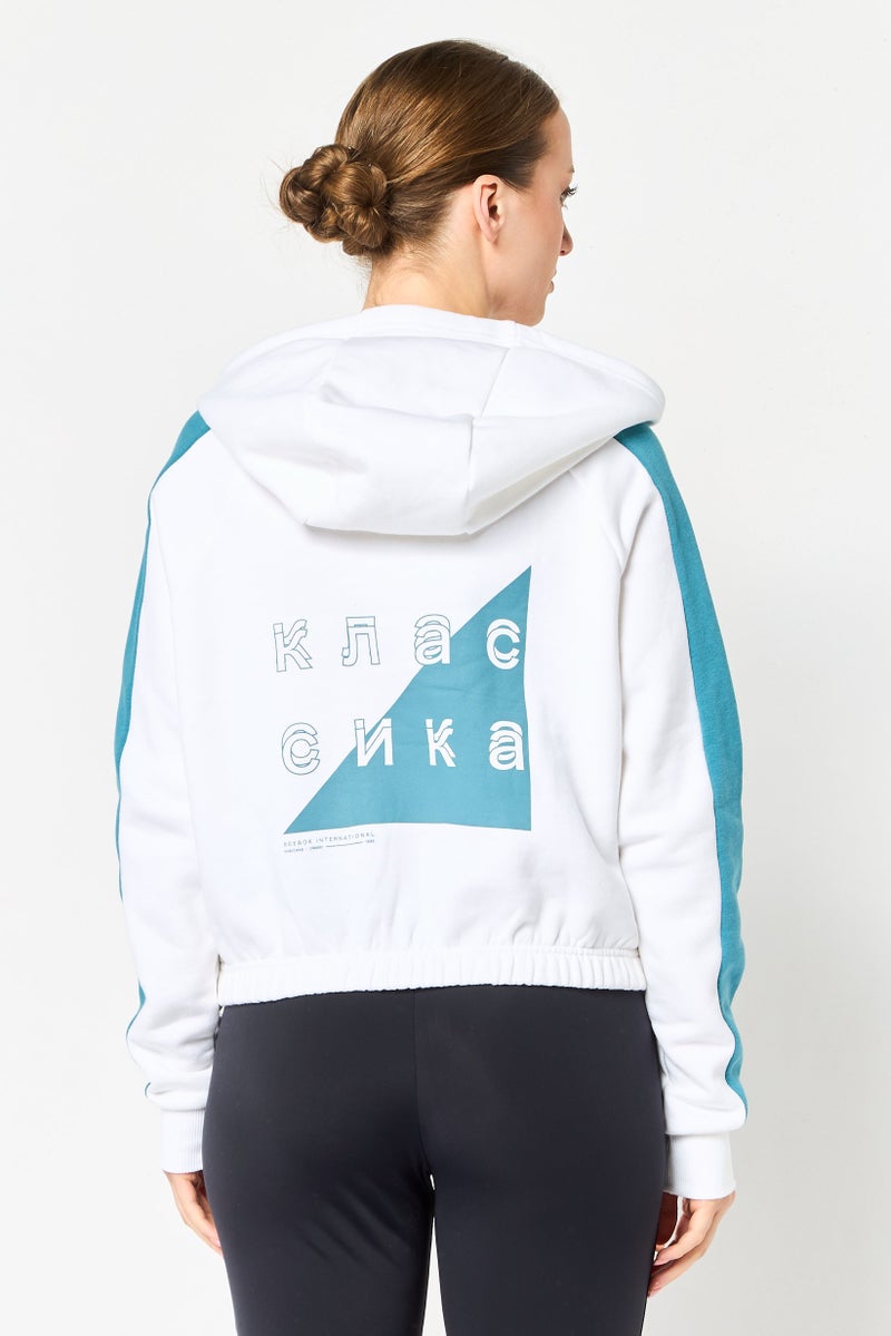 Reebok هودي خارجي طويل الأكمام للنساء، رياضي، أبيض - Image 3