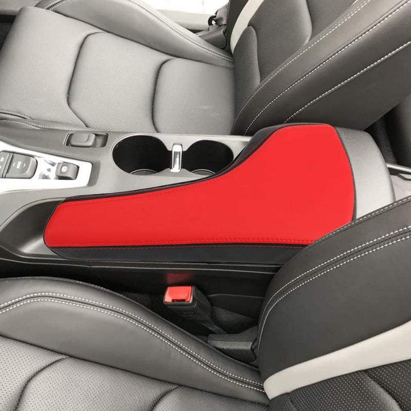 XITER Leather Auto Console Cover Waterproof Center Console Armrest Cover Protector for Chevrolet Camaro (2016-2023) - Black and Red - Image 1