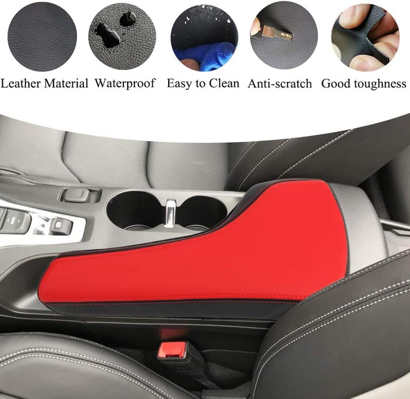 XITER Leather Auto Console Cover Waterproof Center Console Armrest Cover Protector for Chevrolet Camaro (2016-2023) - Black and Red - Image 5