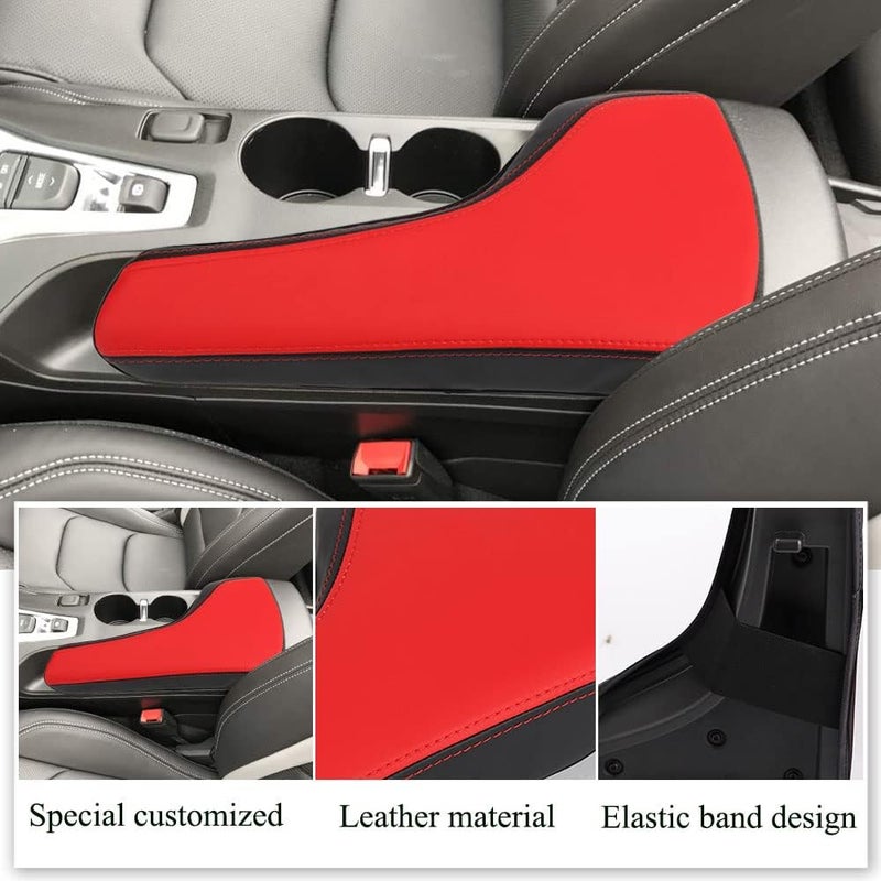 XITER Leather Auto Console Cover Waterproof Center Console Armrest Cover Protector for Chevrolet Camaro (2016-2023) - Black and Red - Image 3