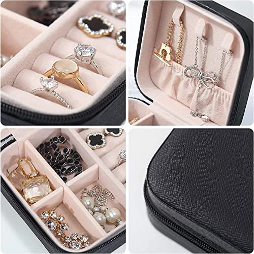 YouBella Jewellery Organiser PU Leather Zipper Portable Storage Box Case with Dividers Container for Rings, Earrings, Necklace Home Organizer, (Black) - Image 5