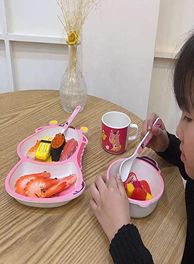 CherryBox Dinnerware Plate Set for Kids - Cartoon Design Crockery Set - Bamboo Fiber Eco Friendly (Dear Giraffe - 5 Pc Set) - Image 4