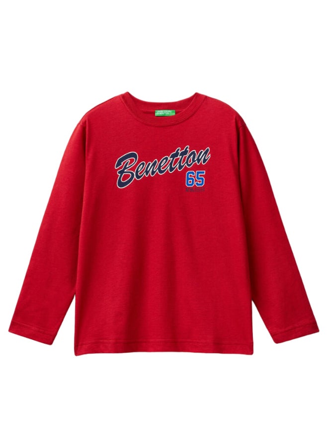 Benetton Boys Crew Neck Printed Long Sleeve T-shirt - Image 1