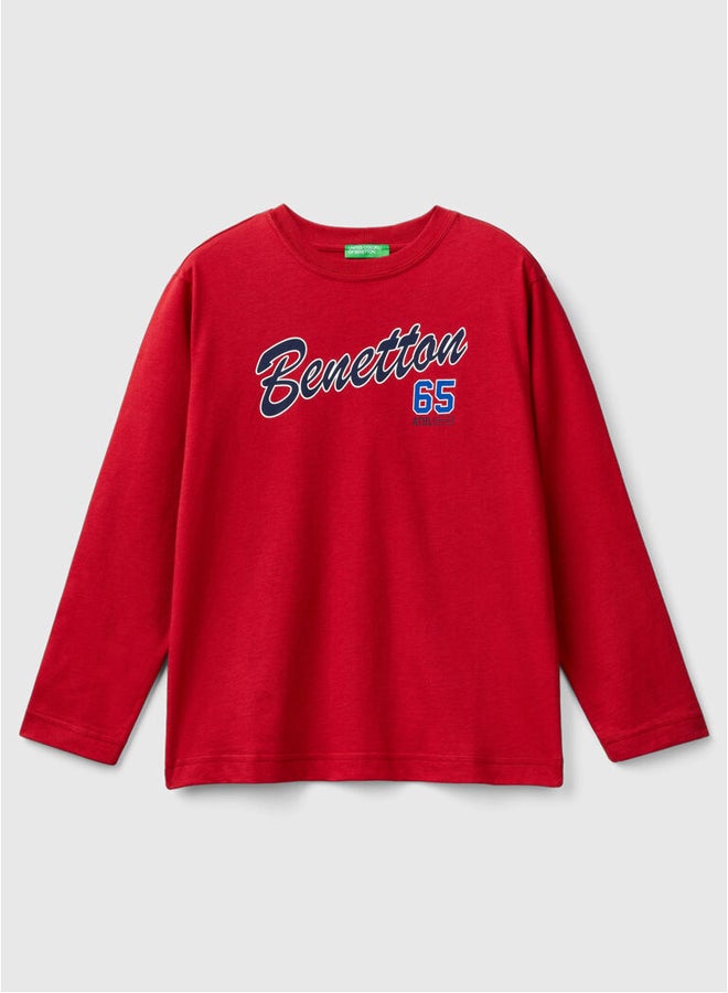 Benetton Boys Crew Neck Printed Long Sleeve T-shirt - Image 4