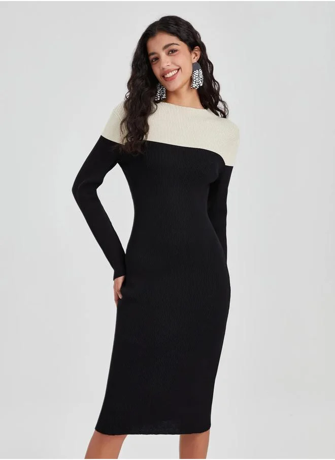 Kotty Rib Color Block Bodycon Midi Dress