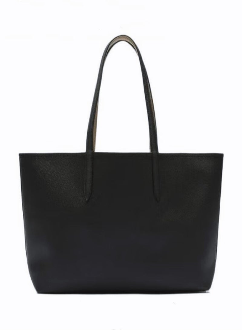 LACOSTE Lacoste Women's L12.12 Concept Fashion Versatile Large Capacity  Zipper Shoulder Bag ,Tote Bag ,wide-style tote bag, Black  - Image 2