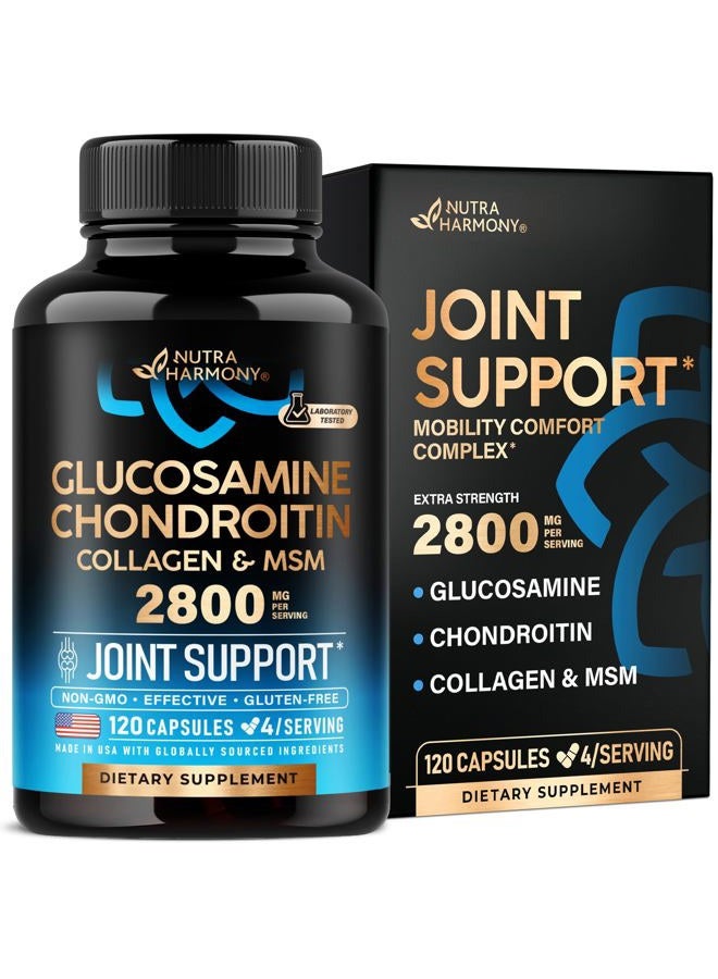 NUTRAHARMONY Glucosamine Chondroitin MSM Collagen | FSA HSA Eligible | Joint Support Supplement 2800 mg | Made in USA | FSA Approved Product Items | Flexibility Nutritional Vitamins | For Men & Women, 120 Capsules - Image 1