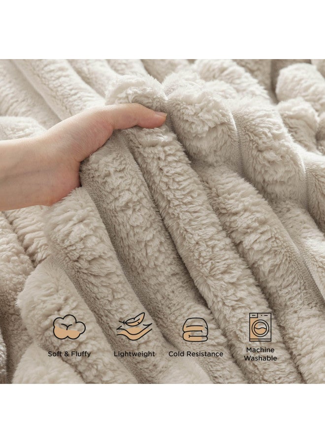 Bedsure Bedsure Throw Blanket for Couch - Super Soft Cozy Blankets for Women, Cute Small Fleece Blanket for Girls, Linen,50x60 Inches, Wider Striped Design  - Image 2