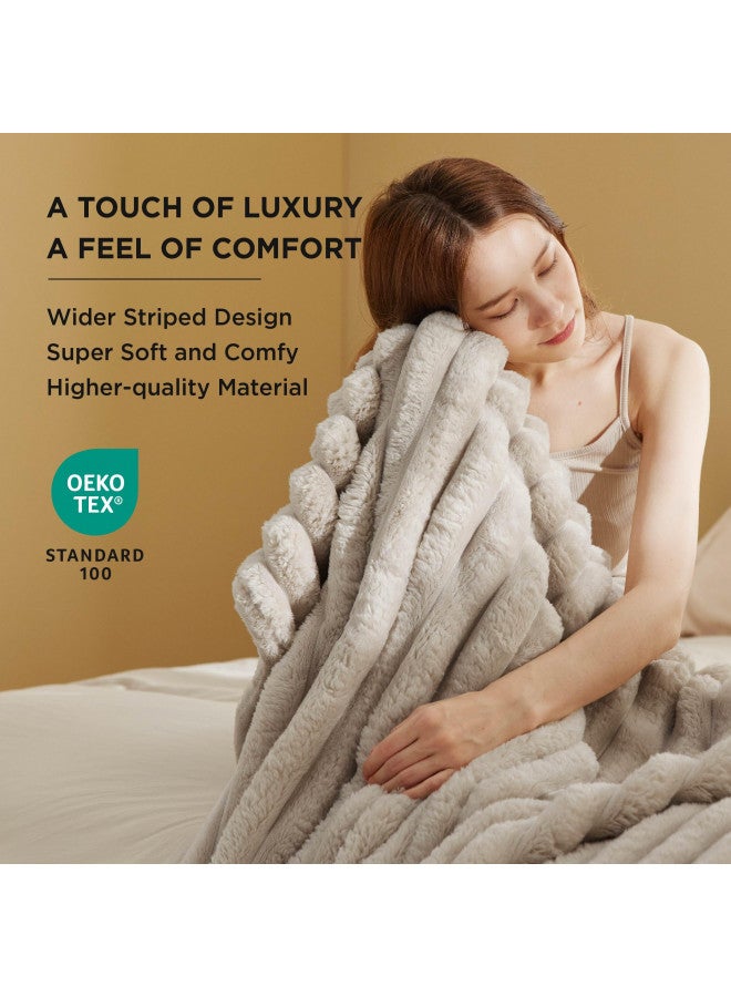 Bedsure Bedsure Throw Blanket for Couch - Super Soft Cozy Blankets for Women, Cute Small Fleece Blanket for Girls, Linen,50x60 Inches, Wider Striped Design  - Image 1