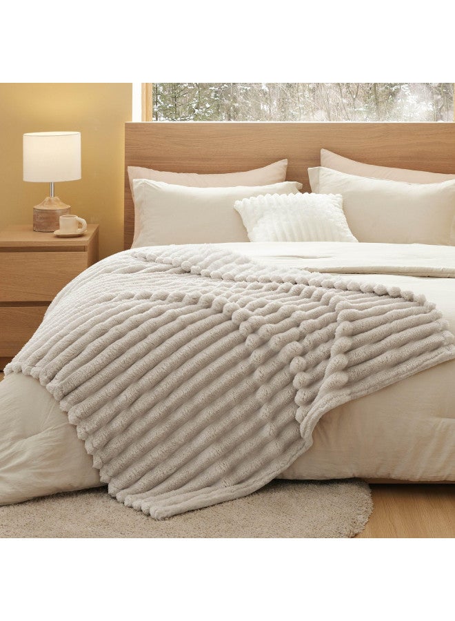 Bedsure Bedsure Throw Blanket for Couch - Super Soft Cozy Blankets for Women, Cute Small Fleece Blanket for Girls, Linen,50x60 Inches, Wider Striped Design  - Image 4