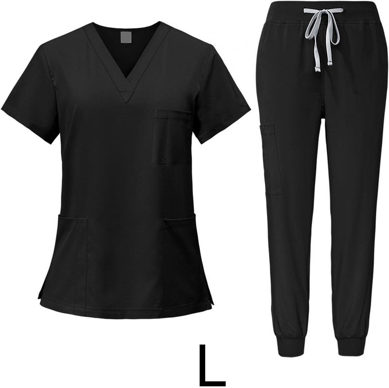 Nursing Scrubs Set Built with V Neckline Pocket Uniform Pants Machine Washable Daily Workwear Lightweight Flexible Material Suitable for, Black, L - Image 3