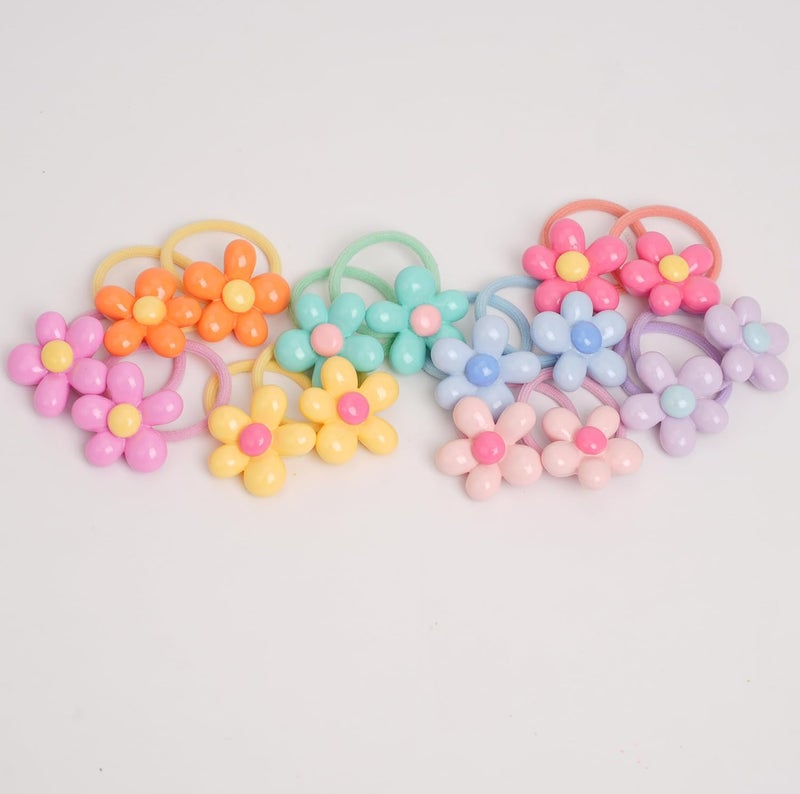 BIANHUAN Baby Girl Elastic Hair Ties with Flower12 Small Ponytail Flower HolderBoutique Tiny Rubber Band for ToddlersHair Ties No Damage Hair Accessories for Girls Toddlers Kids Multicolored B - Image 3