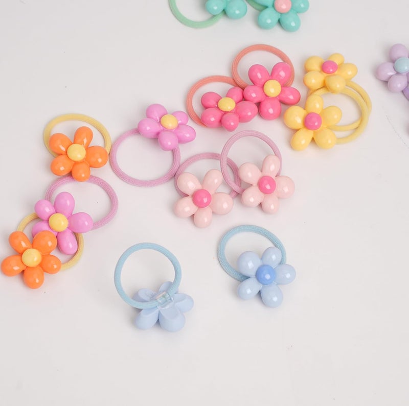 BIANHUAN Baby Girl Elastic Hair Ties with Flower12 Small Ponytail Flower HolderBoutique Tiny Rubber Band for ToddlersHair Ties No Damage Hair Accessories for Girls Toddlers Kids Multicolored B - Image 2