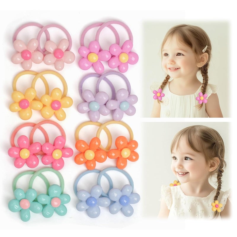 BIANHUAN Baby Girl Elastic Hair Ties with Flower12 Small Ponytail Flower HolderBoutique Tiny Rubber Band for ToddlersHair Ties No Damage Hair Accessories for Girls Toddlers Kids Multicolored B - Image 1