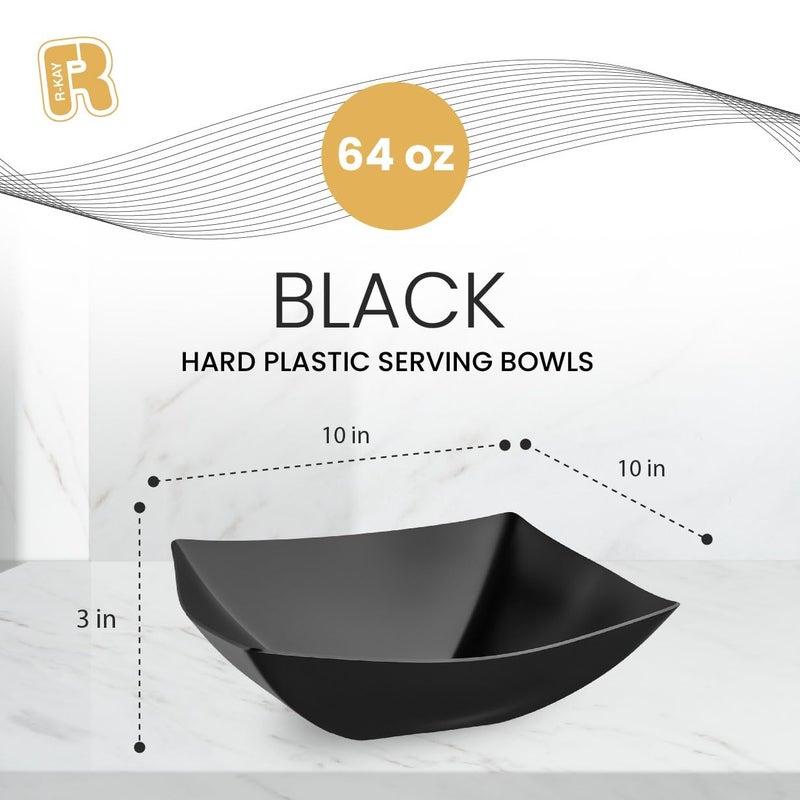 R-kay 6 Pack Square Plastic Black Serving Bowls - Black Plastic bowls 64 Oz - Salad Bowls Large Serving - Premium Black Disposable bowls Heavy Duty For Weddings Catering And Birthday parties - Image 3