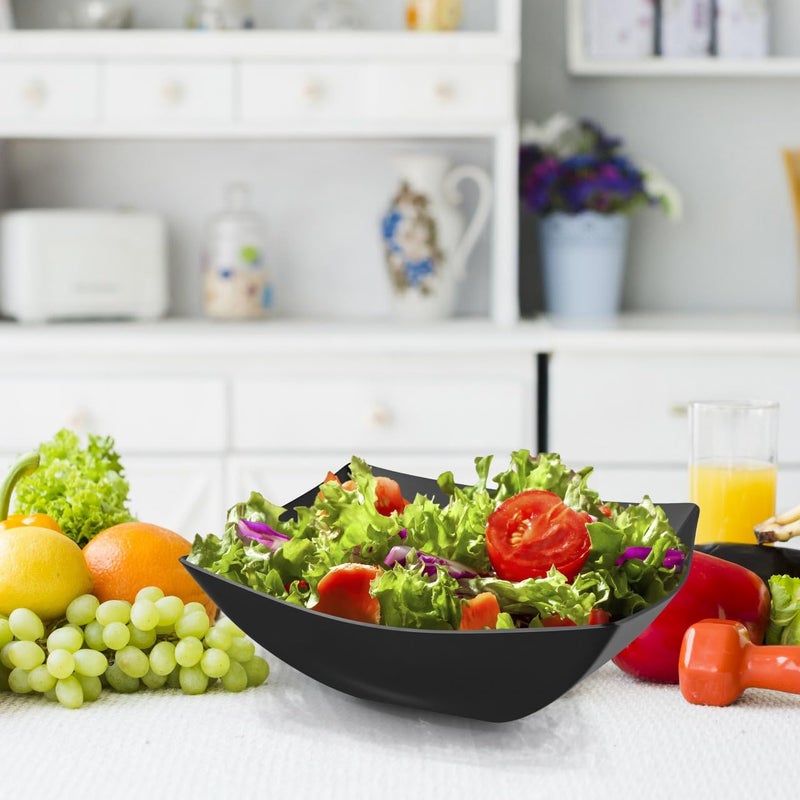 R-kay 6 Pack Square Plastic Black Serving Bowls - Black Plastic bowls 64 Oz - Salad Bowls Large Serving - Premium Black Disposable bowls Heavy Duty For Weddings Catering And Birthday parties - Image 2
