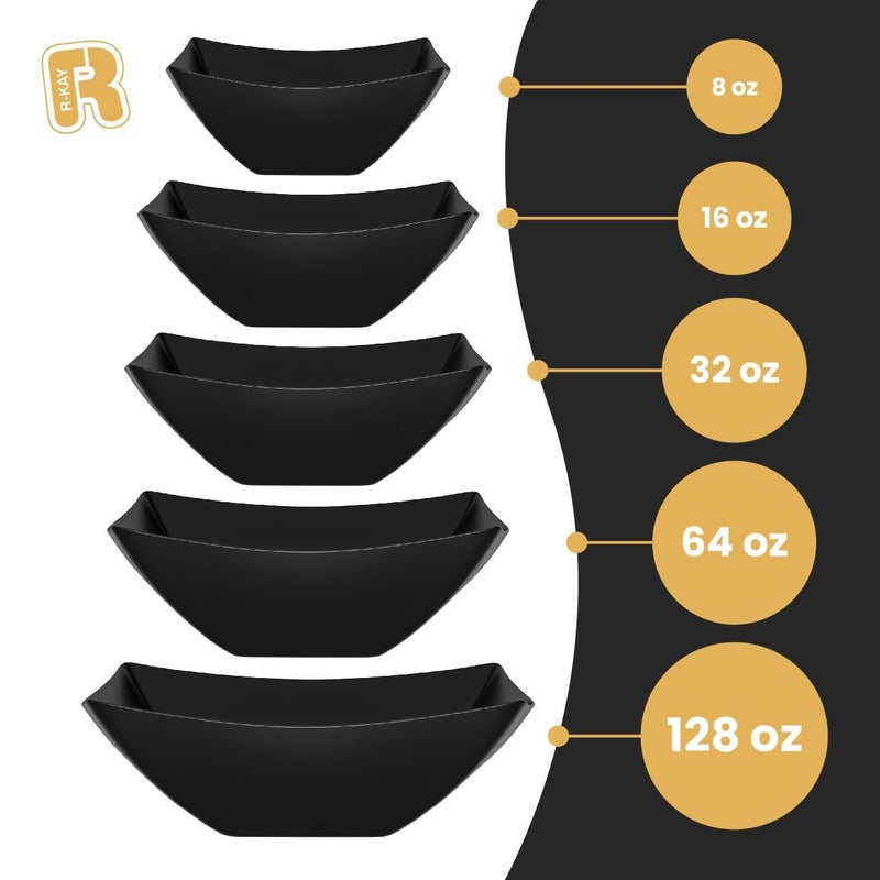 R-kay 6 Pack Square Plastic Black Serving Bowls - Black Plastic bowls 64 Oz - Salad Bowls Large Serving - Premium Black Disposable bowls Heavy Duty For Weddings Catering And Birthday parties - Image 5