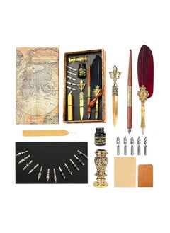 Quill Pen Set, Calligraphy Feather Pen and Ink Set, Includes Dip Pen, 17 Replaceable Nib, Ink, Wax Seal Stamp, Wax Seal Stick, Envelope Opening Tool, Calligraphy Writing Pen Set Gift