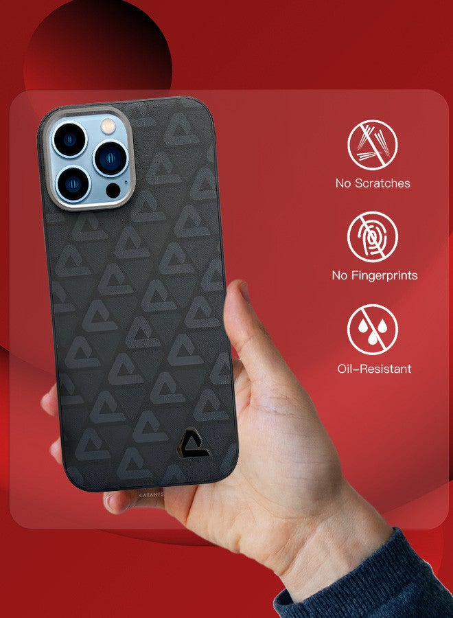 CATANES (لـ iPhone 13 Pro Max) غلاف جلد خلفي بنمط مثلث واقي للصدمات باللون الأسود - Image 4