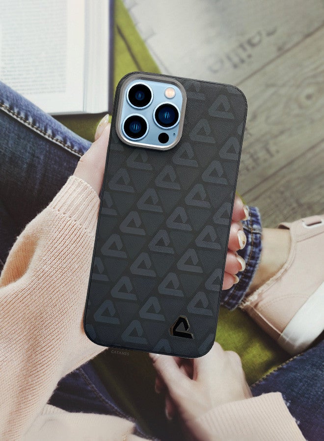 CATANES (لـ iPhone 13 Pro Max) غلاف جلد خلفي بنمط مثلث واقي للصدمات باللون الأسود - Image 5