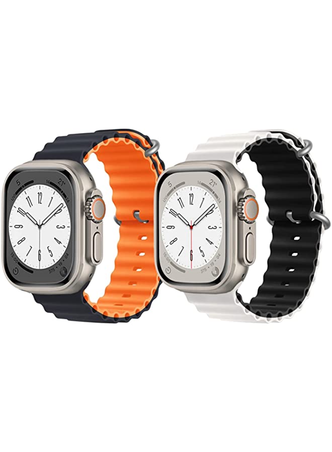 IAF Silicone Ocean Band Strap for Apple Watch Ultra 8 49mm Black/Orange2 Double Side Strap with White/Black Double Side Strap Set of 2