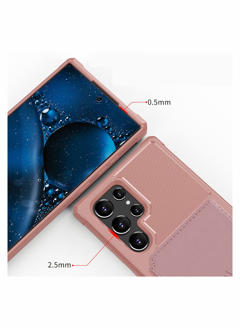 Case for Galaxy S22 Ultra Cover with PU Leather Wallet Credit Card Holder Slot Anti Fall Shock Resistant Double Layers Protection Pink
