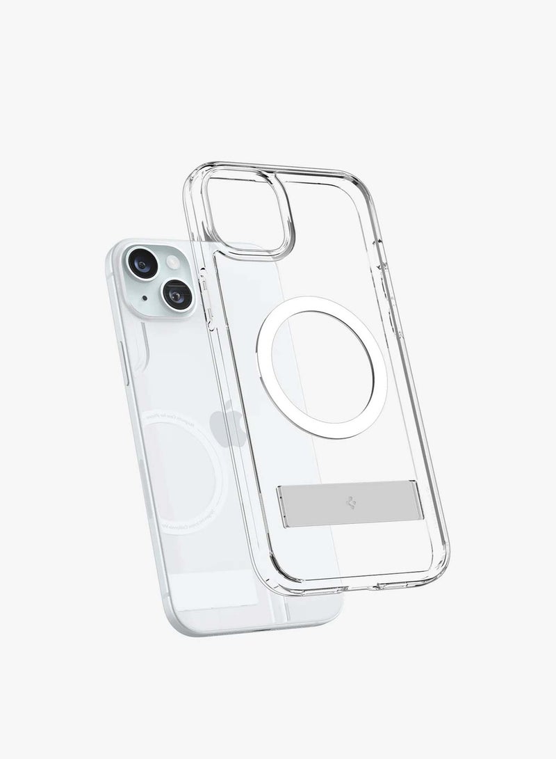 Techie iPhone 15 Plus Hybrid Transparent MagSafe Case With Built-in Kick Stand, Anti-Yellow Shockproof Transparent Back Cover case for iPhone 15 Plus Spigene Series. - Image 3