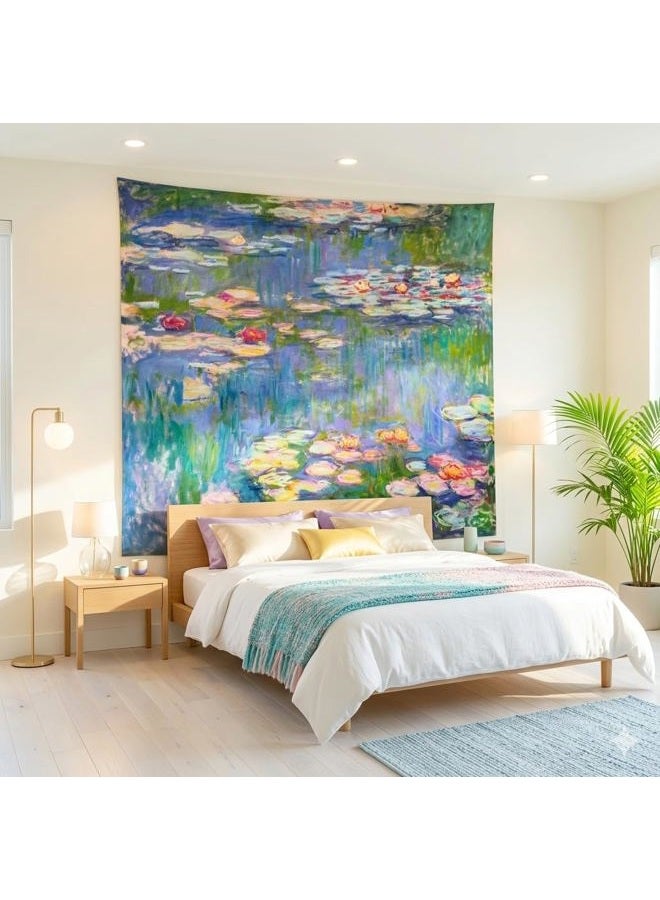 Avinyl Monet Waterlily Wall Tapestry Hanging, Green Floral Plant Art Poster for Bedroom Girls Boys, Small Nature Flower Pond, Watercolor Tapestries for Living Room Dorm Decor 51in X 60in - Image 2