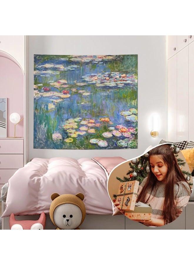 Avinyl Monet Waterlily Wall Tapestry Hanging, Green Floral Plant Art Poster for Bedroom Girls Boys, Small Nature Flower Pond, Watercolor Tapestries for Living Room Dorm Decor 51in X 60in - Image 5