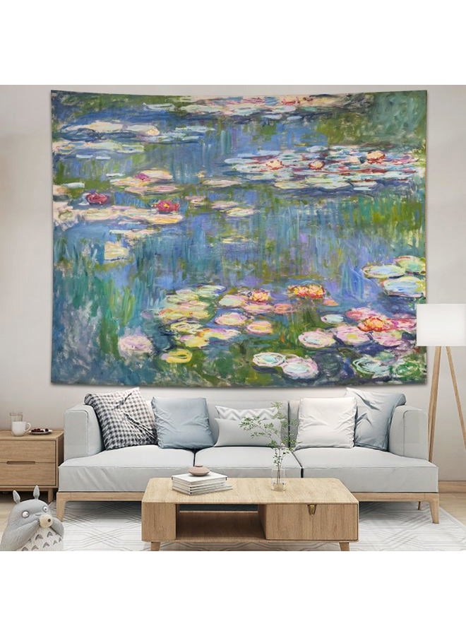 Avinyl Monet Waterlily Wall Tapestry Hanging, Green Floral Plant Art Poster for Bedroom Girls Boys, Small Nature Flower Pond, Watercolor Tapestries for Living Room Dorm Decor 51in X 60in - Image 3