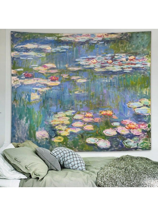 Avinyl Monet Waterlily Wall Tapestry Hanging, Green Floral Plant Art Poster for Bedroom Girls Boys, Small Nature Flower Pond, Watercolor Tapestries for Living Room Dorm Decor 51in X 60in - Image 1