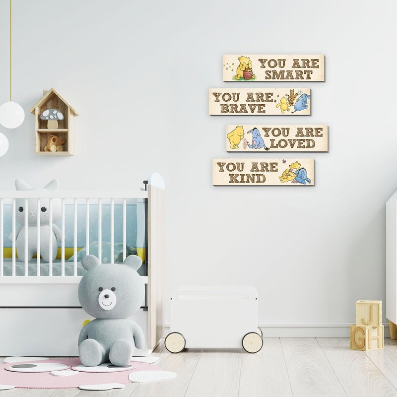 BirtDerr Winnie Room Decor- the Pooh Sign-Wooden Baby Stuff-Vintage Nursery Decor-4PCS Wall Decor Wall Art(Classic)-You Are Kind Brave - Image 4