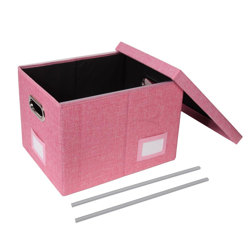 Tcbelosion Portable File Organizer Box with Lid, Filing Box with Handle, Multi-Label Slots, Perfect for Office/Home/Decor (Pink) - Image 1