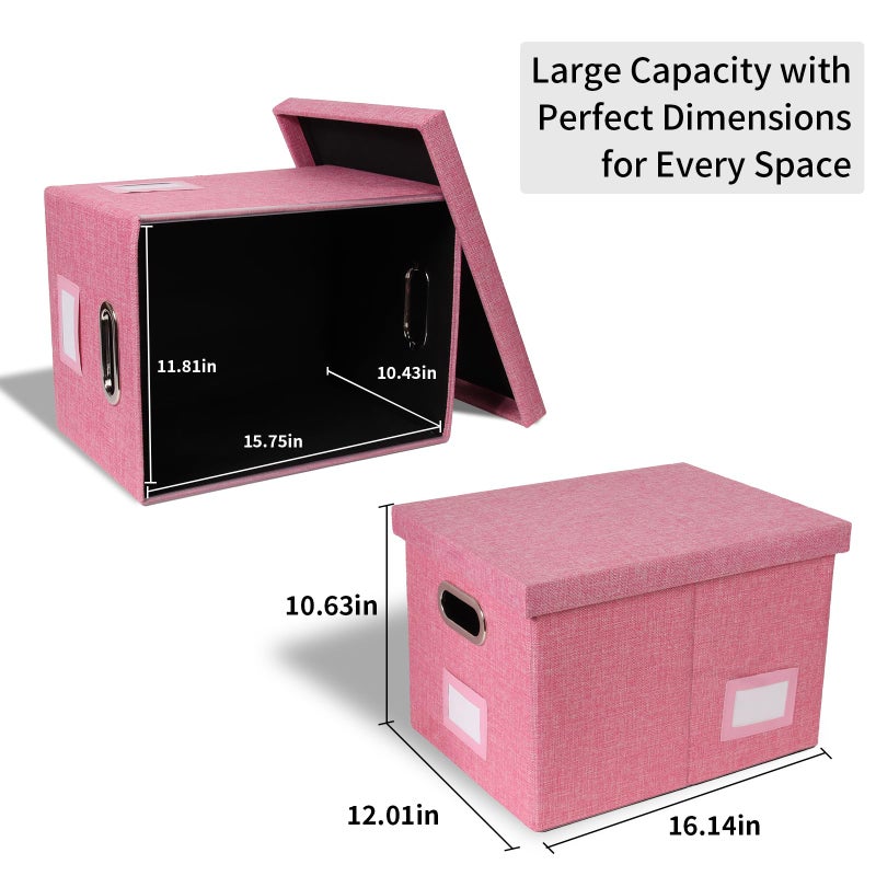 Tcbelosion Portable File Organizer Box with Lid, Filing Box with Handle, Multi-Label Slots, Perfect for Office/Home/Decor (Pink) - Image 2